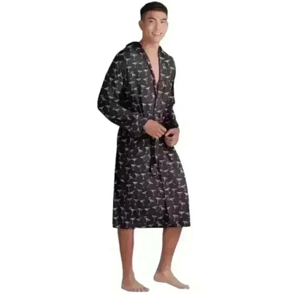 MeUndies Robe Men's XL/2XL Black Cocktail Printed Full Length Sleepwear NWOT - Picture 1 of 7